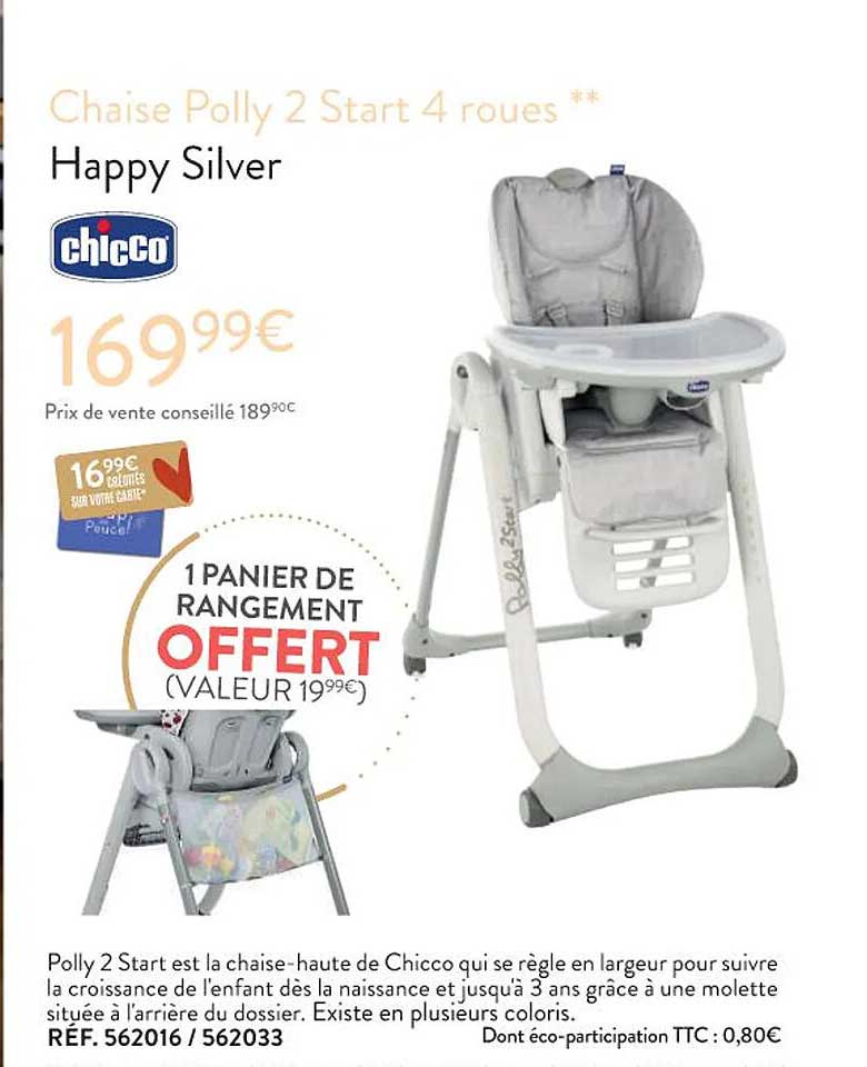 chaise polly 2 start 4 roues happy silver chicco