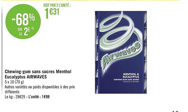 chewing-gum sas sucres menthol eucalyptus airwaves