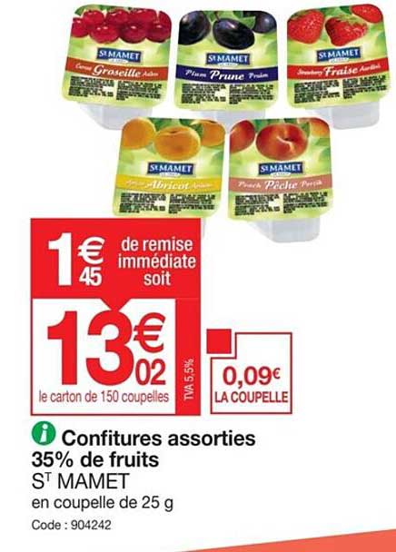 Confitures Assorties 35% De Fruits St Mamet