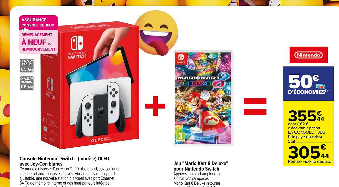 Console Nintendo Switch (modèle) Oled Avec Joy-con Blanc + Jeu Mario Kart 8 Deluxe Pour Nintendo Switch