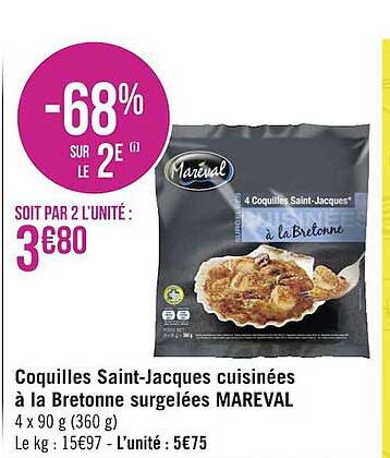 coquilles saint-jacques cuisinées à la bretonne surgelées mareval