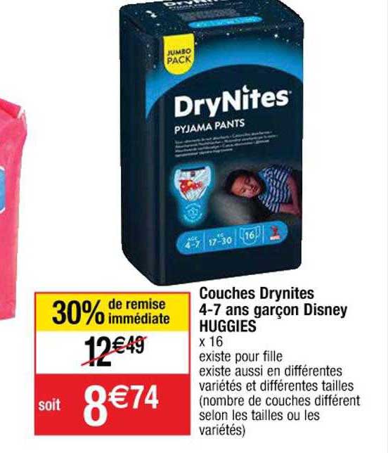 couches drynites 4-7 ans garçon disney huggies