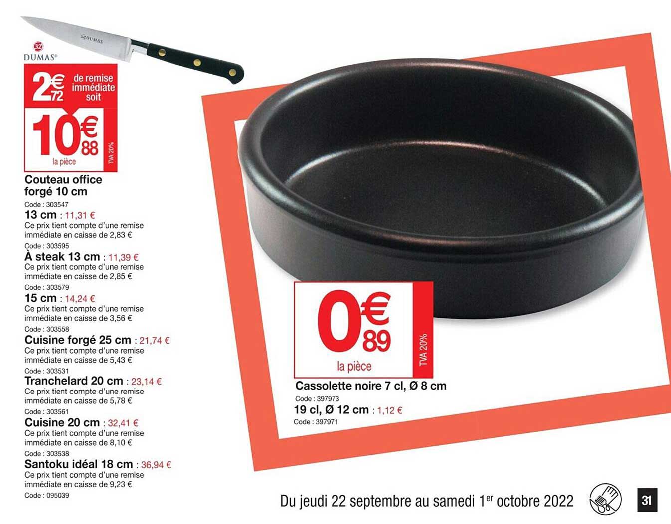 couteau office forgé 10 cm, cassolette noire 7 cl, ø 8 cm