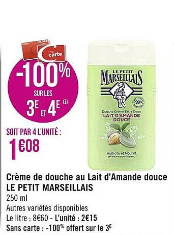crème de douche au lait d'amande douce le petit marseillais