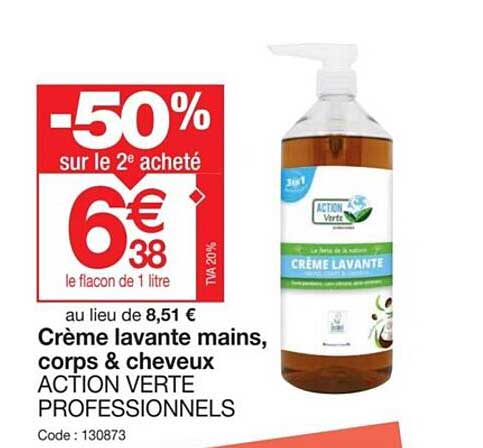 crème lavante mains, corps & cheveux action verte professionnels