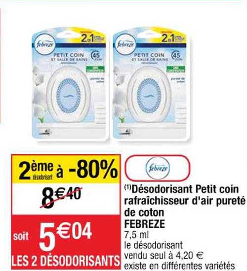 désodorisant petit coin rafraîchisseur d'air pureté de coton febreze