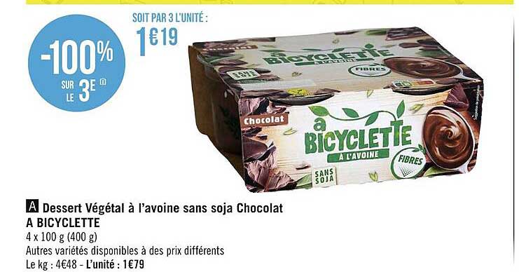 dessert végétal à l'avoine sans soja chocolat à bicyclette