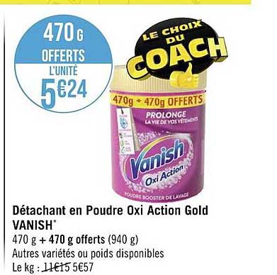 détachant en poudre oxi action gold vanish