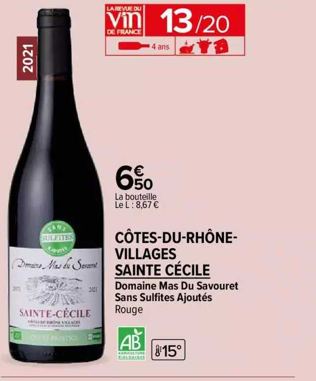 domaine mas du savouret sans sulfites ajoutés rouge côtes-du-rhône-villages sainte cécile