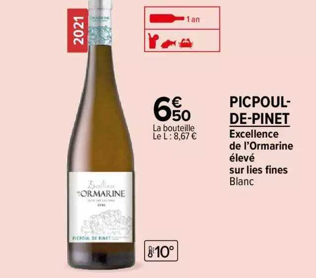 excellence de l'ormarine élevé sur lies fines blanc picpoul-de-pinet