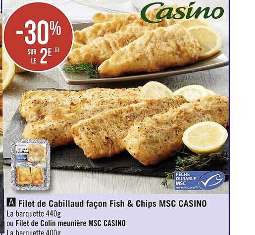 filet  cabillaud façon fish & chips msc casino ou fiet de colin meunière