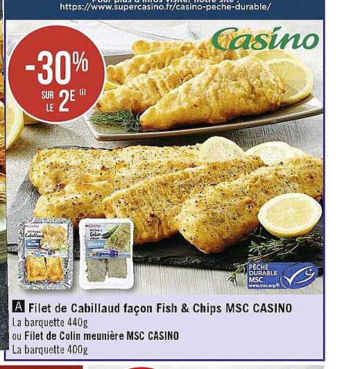 filet  cabillaud façon fish & chips msc casino ou fiet de colin meunière