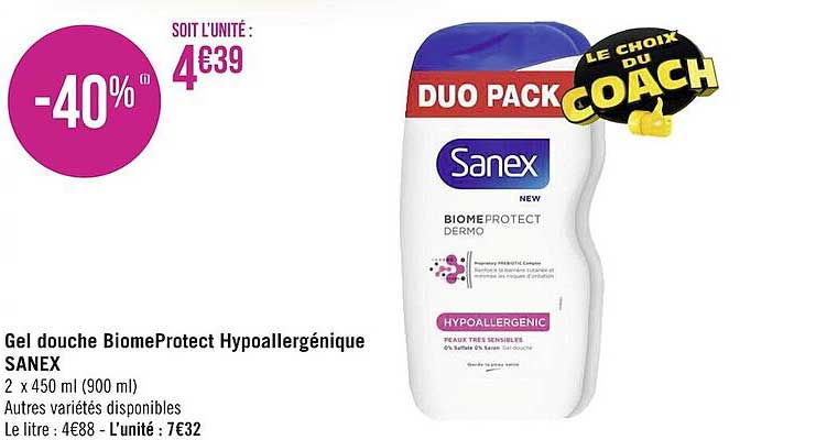 Gel Douche Biomeprotect Hypoallergénique Sanex