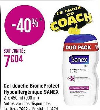gel douche biomeprotect hypoallergénique sanex