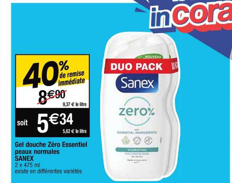 gel douche zéro essentiel peaux normales sanex