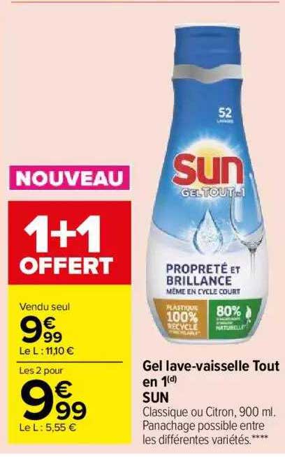 gel lave-vaisselle tout en 1 sun