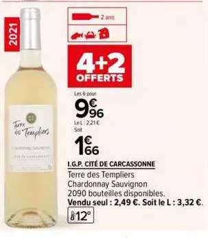 i.g.p. cité de carcassonne terre des templiers chardonnay sauvignon