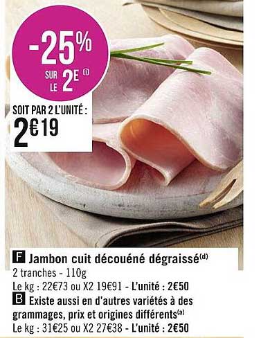Jambon Cuit Découéné Dégraissé