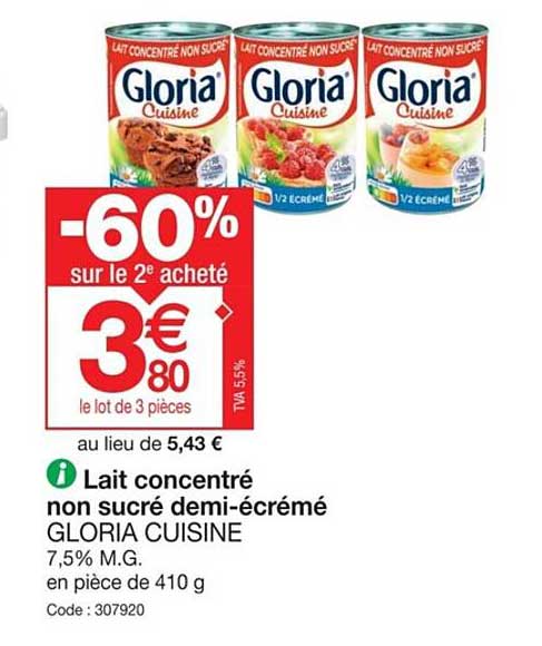 lait concentré non sucré demi-écrémé gloria cuisine