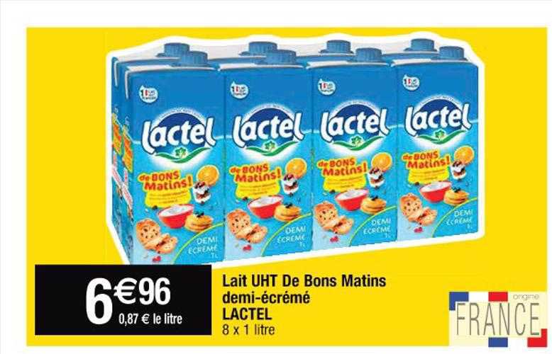 lait uht de bons matins demi-écrémé lactel