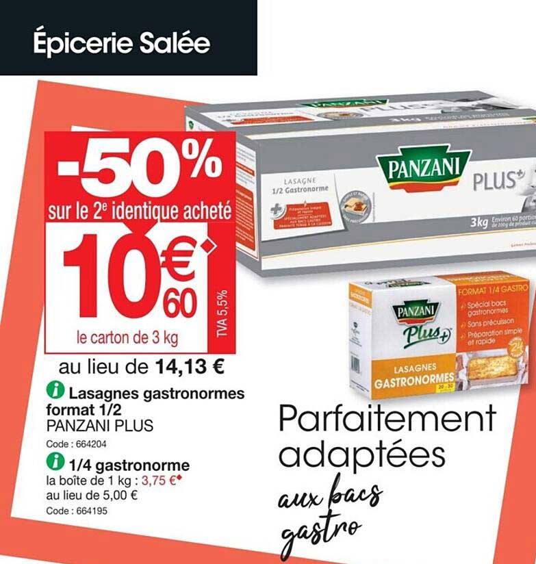 lasagnes gastronormes format 1-2 panzani plus, 1-4 gastronorme