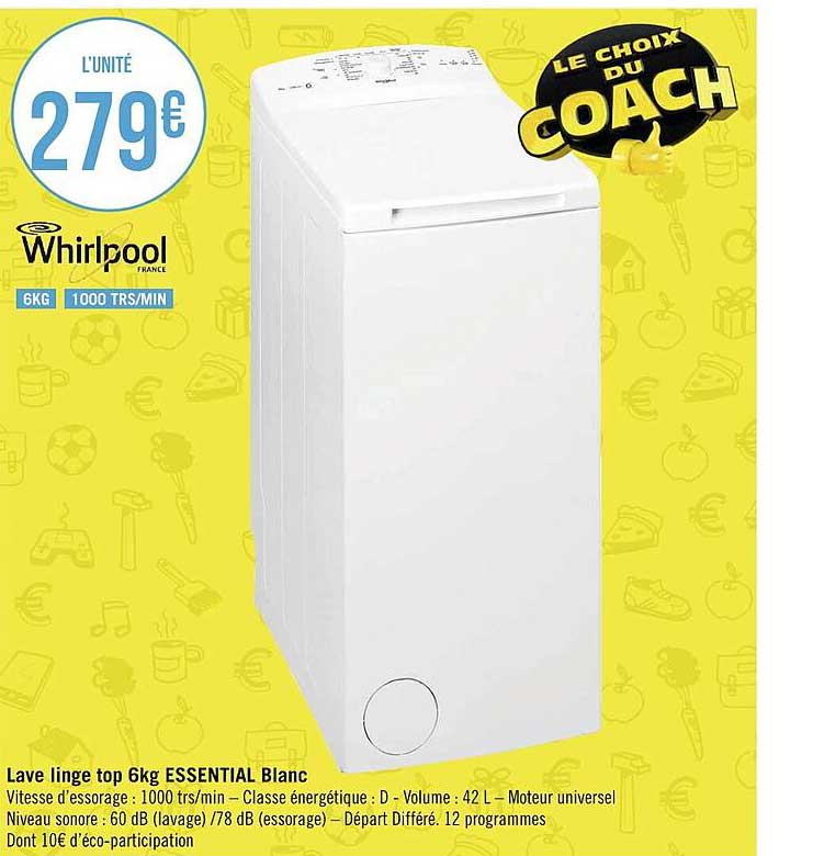 lave linge top 6kg essential blanc
