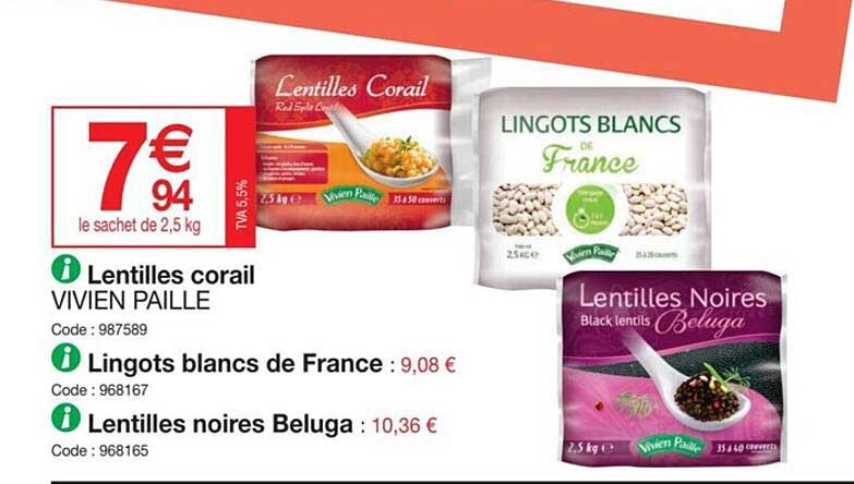 lentilles corail vivien paille, lingots blancs de france, lentilles noires beluga