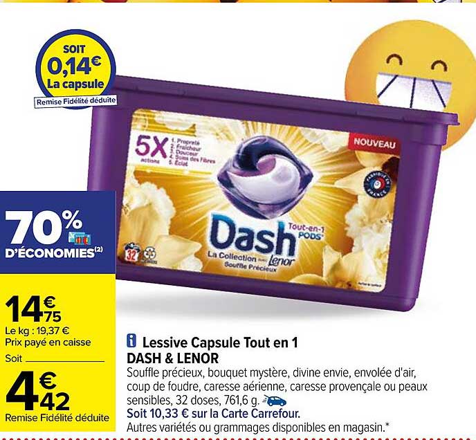 Lessive Capsule Tout En 1 Dash&lenor