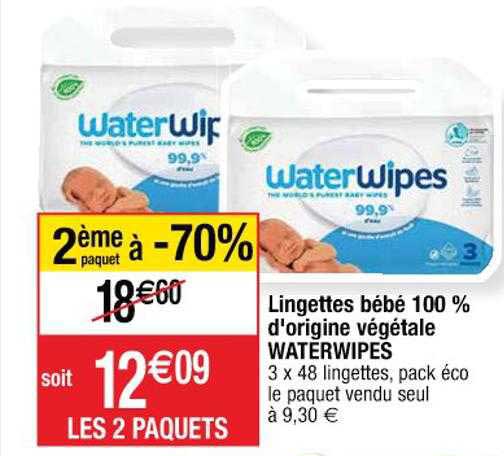 lingettes bébé 100% d'origine végétale waterwipes