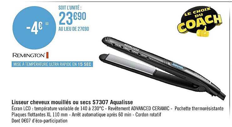 Lisseur Cheveux Mouillés Ou Secs S7307 Aqualisse Remington
