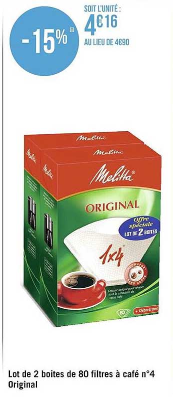 lot de 2 boîtes de 80 filtes à café n°4 original melitta