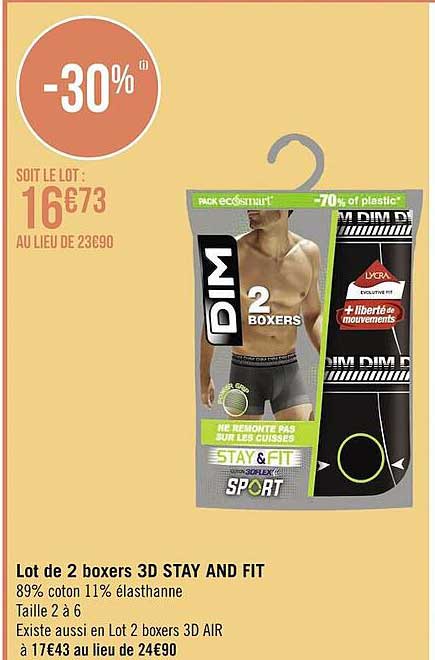 lot de  2 boxers 3d stay and fit dim