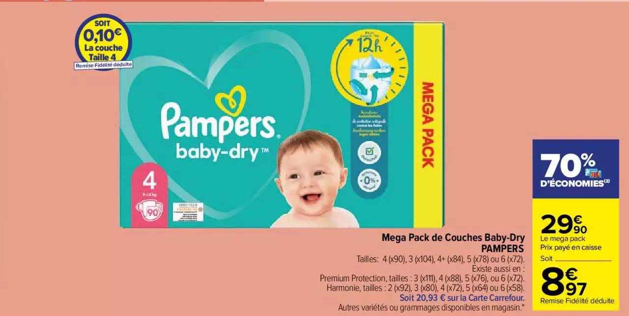 méga pack de couches baby-dry pampers