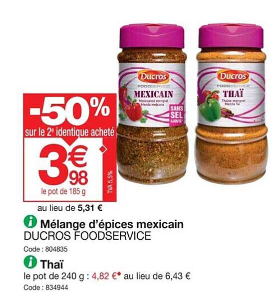 mélange d'épices mexicain ducros foodservice, thaï