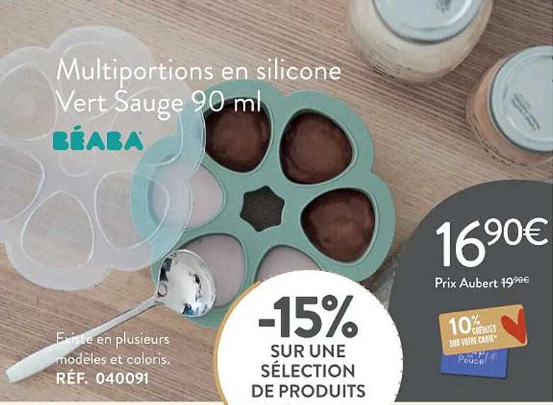 multiportions en silicone vert sauge 90ml béaba