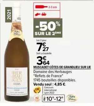 muscadet-côtes-de-grand lieu sur lie domaine des herbauges "reflets de france"