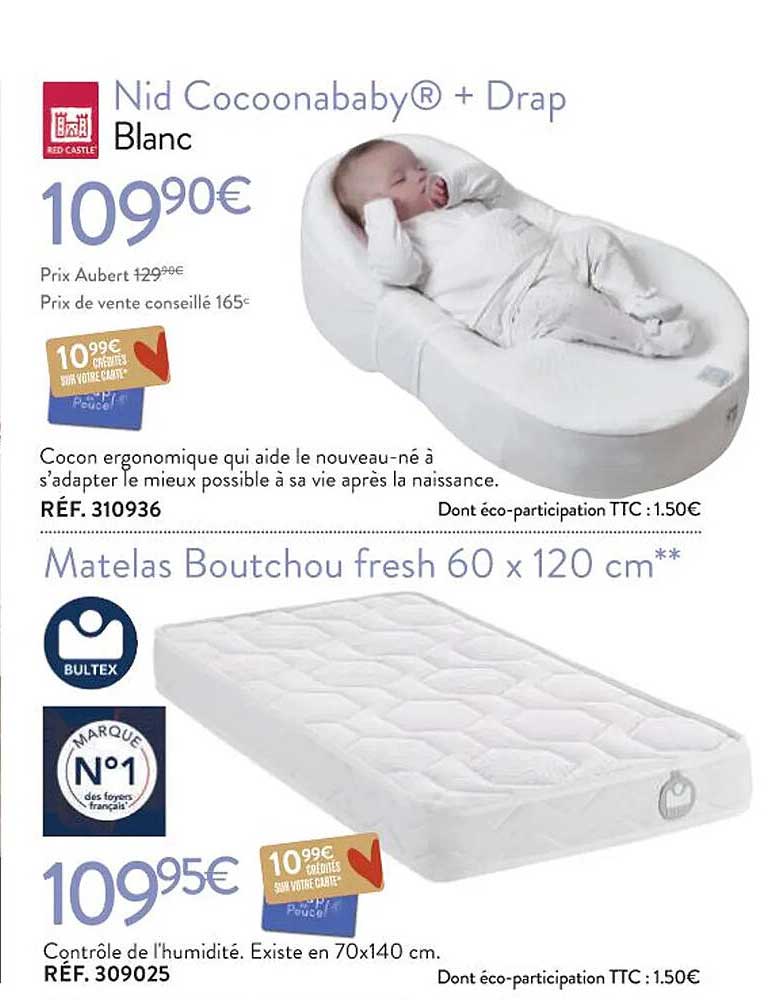 nid cocoonababy + drap blanc, matelas boutchou fresh 60 x 120 cm bultex