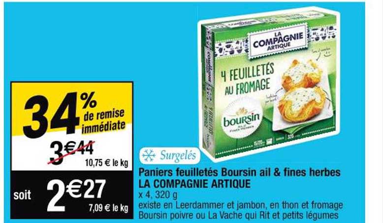 paniers feuilletés boursin ail & fines herbes la compagnie artique