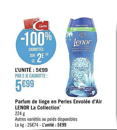parfum de linge en perles envolée d'air lenor la collection