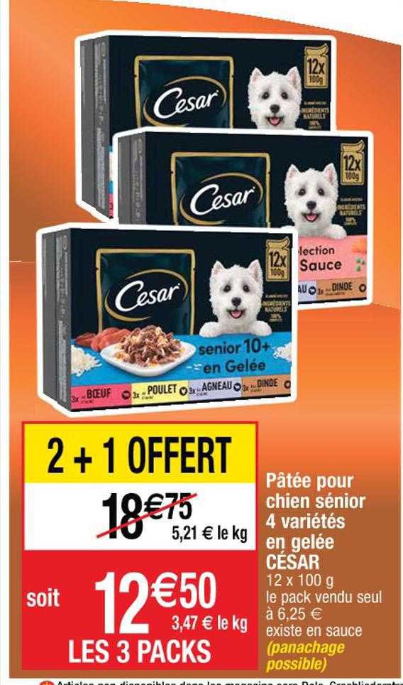 pâtée pour chien sénior 4 variétés en gelée césar
