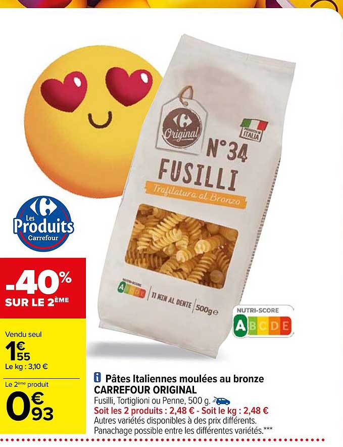 pâtes italiennes moulées au bronze carrefour original