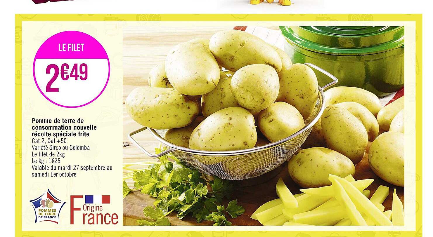 pomme de terre de consommation nouvelle récolte spéciale frite
