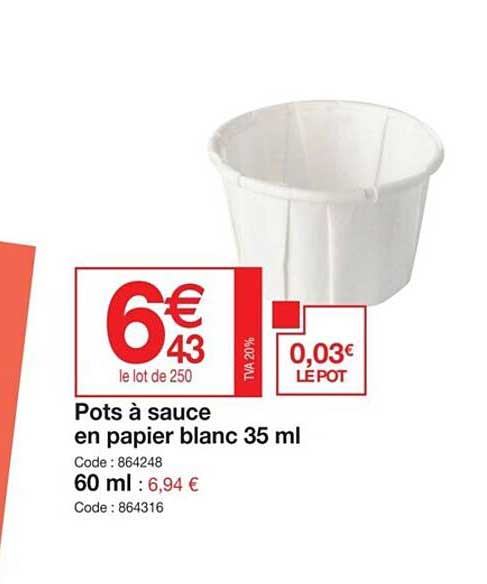 pots à sauce en papier blanc 35ml