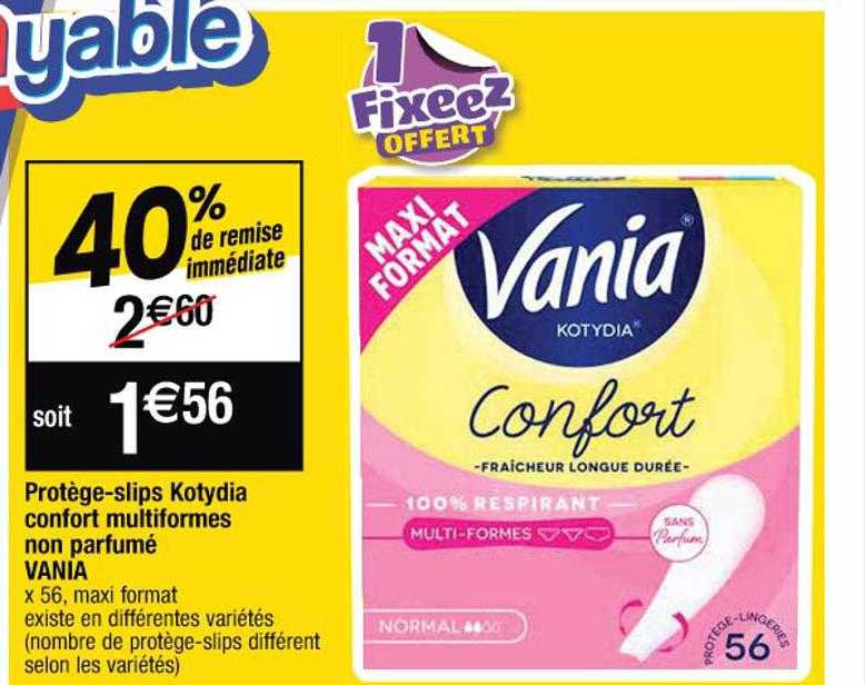 protège-slips kotydia confort multiformes non parfumé vania