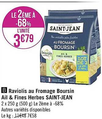 raviolis au fromage boursin ail & fines herbes saint-jean
