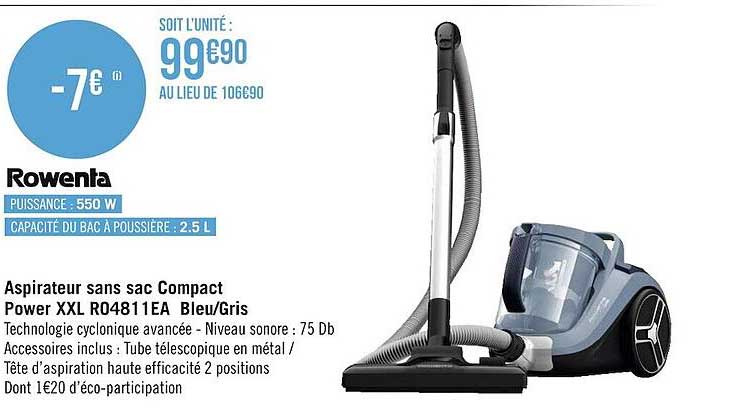 Rowenta Aspirateur Sans Sac Compact Power XXL R04811ea Bleu-gris
