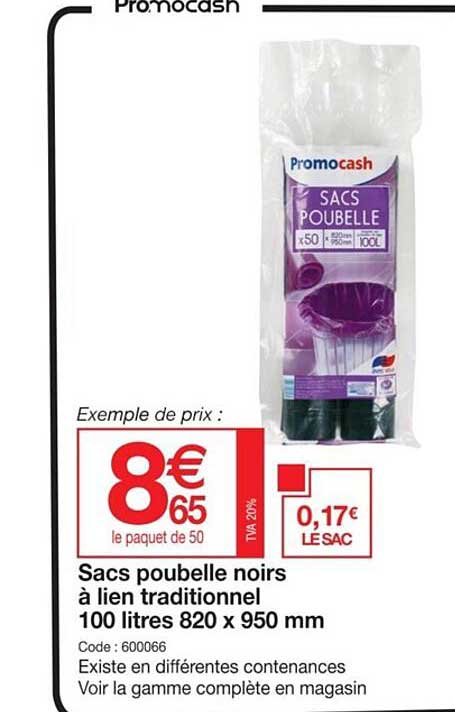 sacs poubelle noirs à lien traditionnel 100 litres 820 x 850 mm