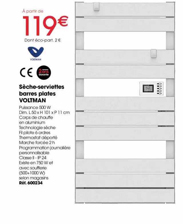 sèche-serviettes barres plates voltman