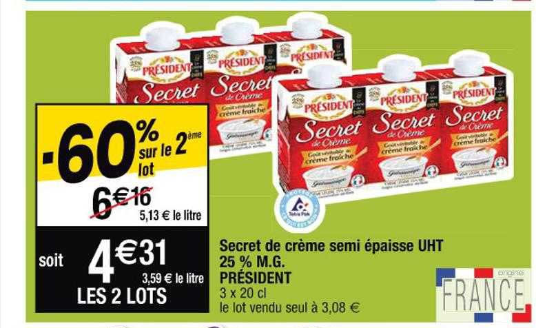secret de crème semi épaisse uht 25% m.g. président