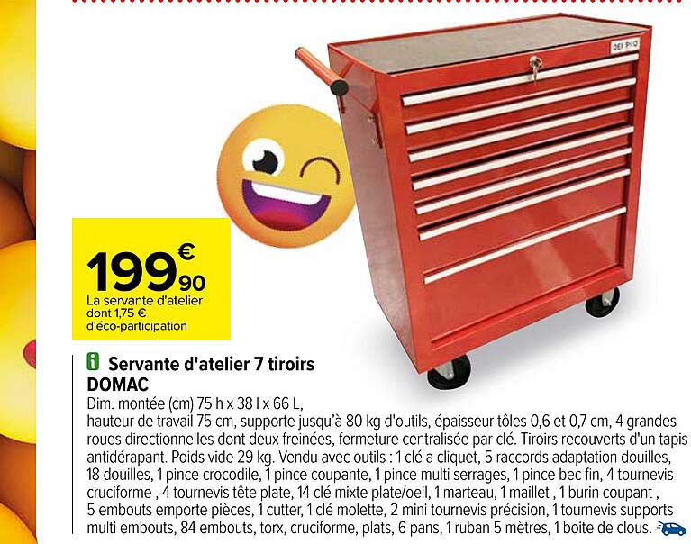 servante d'atelier 7 tiroirs domac